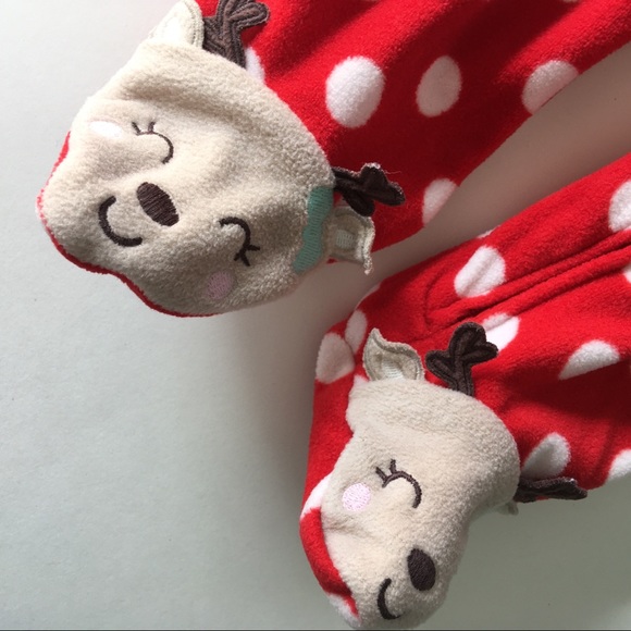SALE! - Carter’s Long-Sleeved Christmas 1-Piece Fleece Footie PJs - Reindeer - Picture 3 of 4